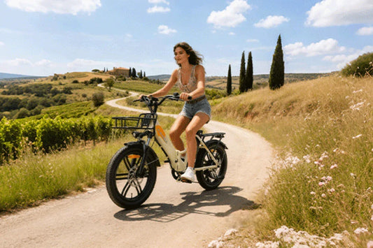 Kaisda electric bike riding through countryside road