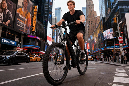 Kaisda electric bike rider commuting through urban streets