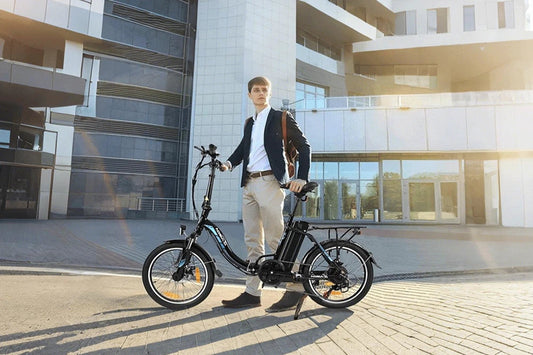 Kaisda electric bike rider commuting through modern city street