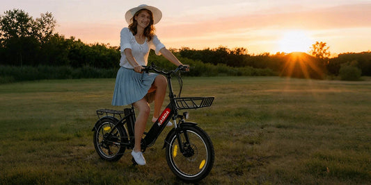 Kaisda electric bicycle riding through a quiet park