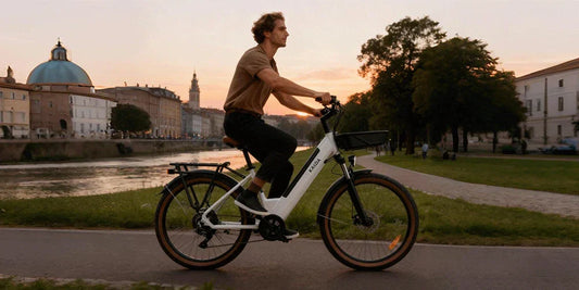 Kaisda electric bike rider enjoying a peaceful weekend cycling adventure